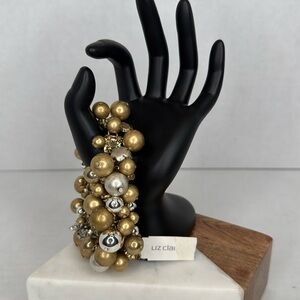 Liz Claiborne Gold and Silver Clustered Pearl Bracelet lot C24